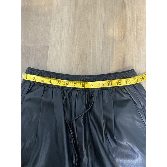 Zara Black Drawstring‎ Elastic Waist Black Faux Leather Pants Women's Size M - Picture 7 of 9